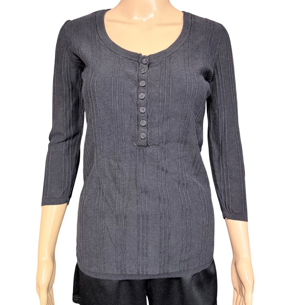 Y2K Daisy Fuentes Womens Knit Sweater Pullover Henley Collar Black Small